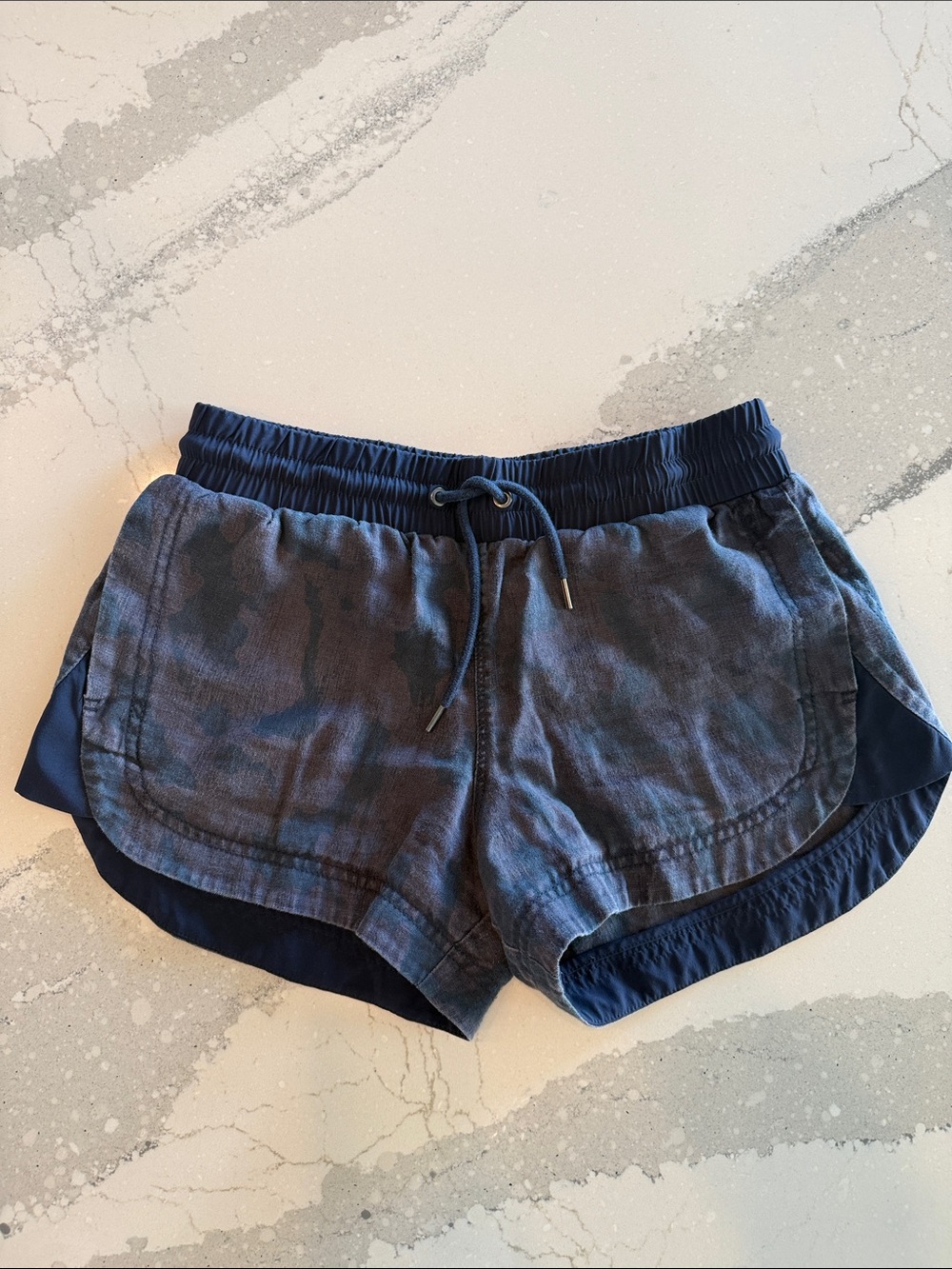 Athleta Navy Linen Camo Shorts